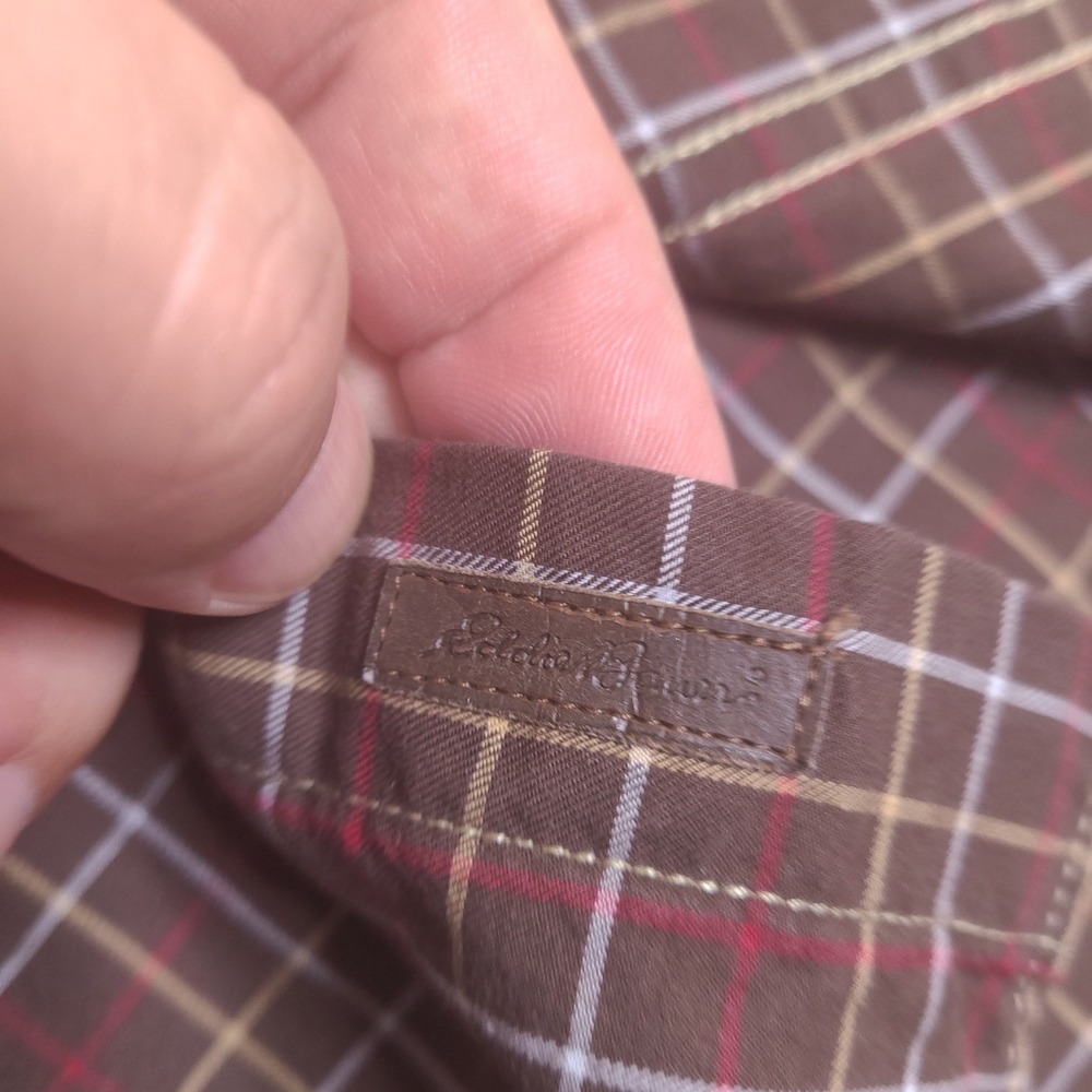 Eddie Bauer Mens Button‎ Down Shirt XLT Tall XL Brown Plaid Long Sleeve Cotton - Picture 7 of 13
